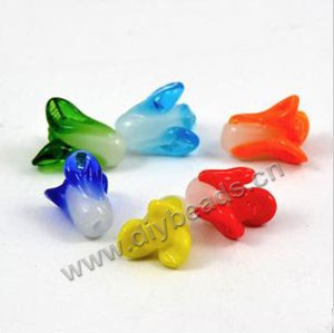 Bead mix, lampworked glass, multicolored, 13x10mm bok choy. Sold per pkg of 120 beads.