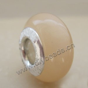 Bead,big-hole beads ,tan,cat's eye glass and 925 silver grommets,8x14mm rondelle with 5mm hole,sold per pkg of 10ps