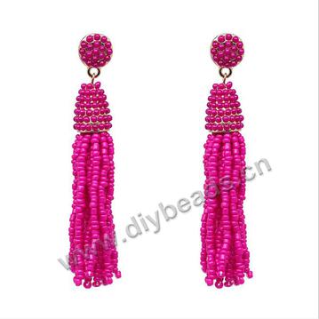 Fashion jewelry 8.6cm length glass seed beads tassel earrings