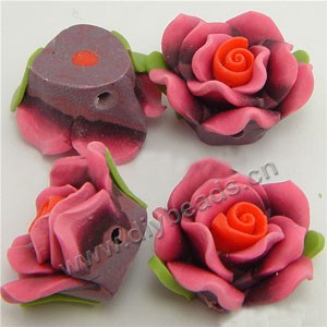 Bead, polymer clay, peach with brown, 18mm rose. Sold per pkg of 12.