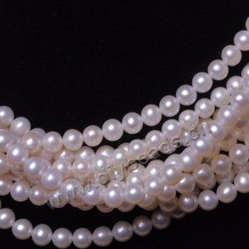 Pearl, cultured freshwater(natural), white, 5-6mm round, AAA1 grade. Sold by per 1 strand.