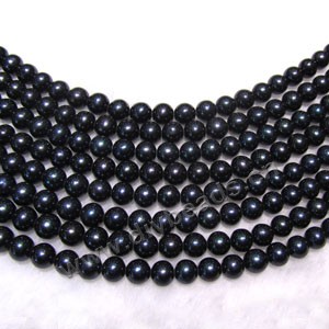 Pearl, cultured freshwater (dyed),black, 7-8mm nearly round. Sold per 16-inch40(cm) strand