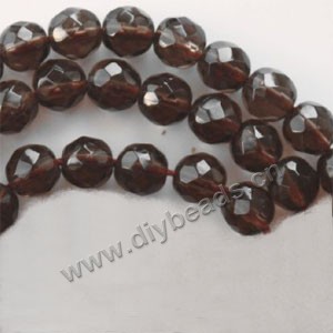 Bead, smoky quartz (heated/irradiated), 6mm 64-faceted round .sold per 13.7-inch strand