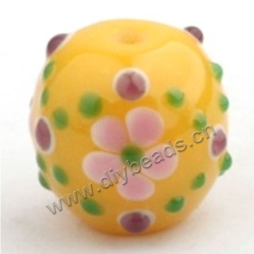 Bead, lampworked glass,blue with flower, 18x18mm round.mini order 50pc 