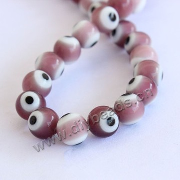 bead,Evil eye glass beads,purple,10mm round,Sold per pkg of 1strand