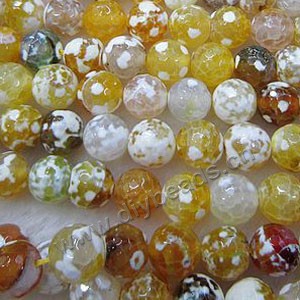 Bead, yellow fire crackle agate (D/H), 12mm  faceted round. Sold per 16-inch strand.