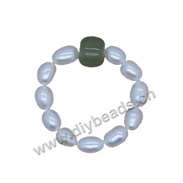 Popular versatile style natural shell pearls match Nephrite beads rings