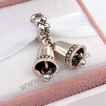 charm Bead,big-hole beads,brass,9x23mm,small bell,silver color,Sold per pkg of 10ps