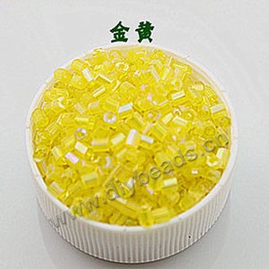 Bugle bead, glass,rainbow ,yellow ,#1(2x2mm) beads. Sold per pkg of 80 grams,approximately 4,500ps.