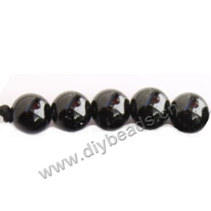 Bead, black tourmaline (natural), 14mm round. Sold per 16-inch strand