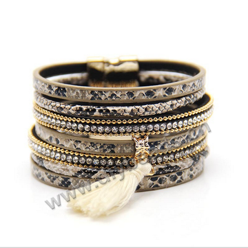bracelet, colorful multilayer leather bracelet with ringstone beads , 19.50cm  Sold by pcs