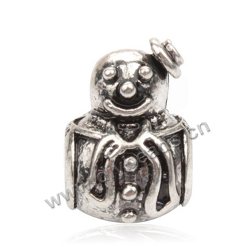 charm Bead,big-hole beads,brass,8x12mm,snowman,silver color,Sold per pkg of 50ps