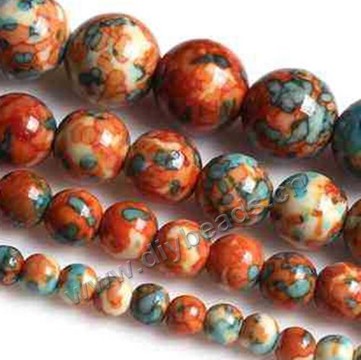 Bead,colorful jade,6mm round. Sold per 38-39cm strand,sold per pkg of three strands.