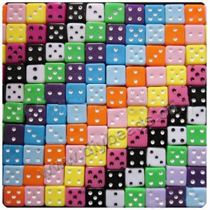 Bead mix, acrylic, assorted colors, 8x8mm dice. Sold per pkg of 400 beads