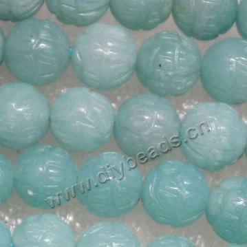 Bead, amazonite (natural), 8mm carved lotus. Sold per 15-inch strand