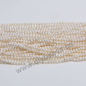Pearl,cultured freshwater (natural), white 3-4mm potato, B- grade. Sold per pkg of (5)16-inch strands.