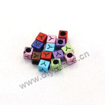 Bead, acrylic,mixed color,alphabet is Y, 6x6mm cube with 3mm drill hole. Sold per pkg of 100ps