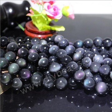 Bead, obsidian beads,Factory direct sale natural obsidian rainbow double color 6mm  round loose beads ,sold per 5 strands 