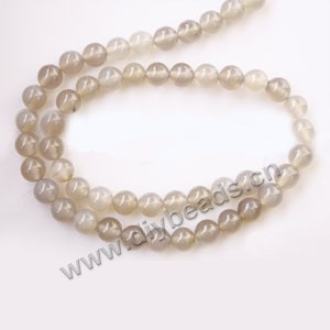 Bead, grey agate (natural), 8mm round. Sold per 15-inch strand