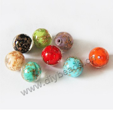 Bead,gold foil glass beads,blue 12mm round.mini order 50pcs