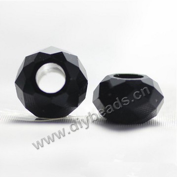 Bead, glass, black, 8x14mm faceted rondelle, 6mm hole. Sold per pkg of 20 pieces.