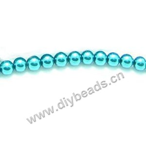 Bead, glass pearl, turquoise blue, 6mm round. Sold per pkg of two 16-inch strands.