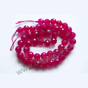 Bead, fuchsia "jade" (dyed), 128-faceted 8mm round. Sold per 15-inch strand.