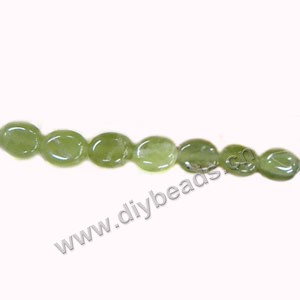 Bead, olive new "jade" (natural), 12x14mm flat oval. Sold per 16-inch strand,factory price.