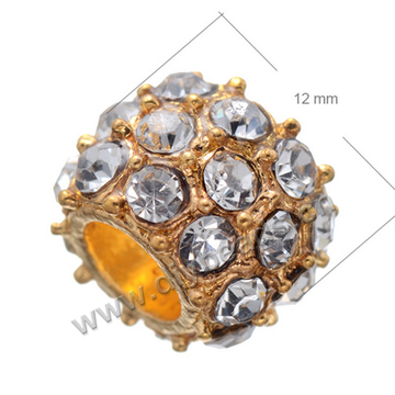 Bead,brass,gold plated,pave rhionestone,rondelle,12mm with 5.5mm hole,Sold per pkg of 50 pieces.