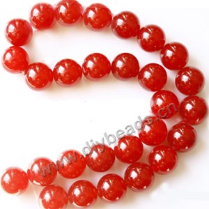 Bead, red "jade" (dyed), 16mm round. Sold per 15-inch strand