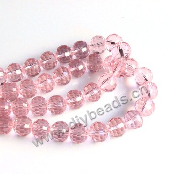 Bead, glass, pink, 6mm half-hand faceted round, 100 pieces beads per strand, Sold by per pkg 5-strands.