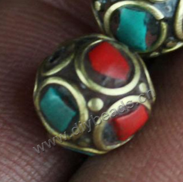 Fashion tibetan brass turquoise coral beads,nepalese brass beads, spacer beads,sold per pkg of 50pcs