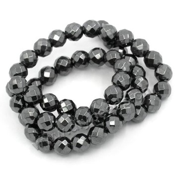 hematite Bead,faceted,black,8mm round. Sold per 5strands