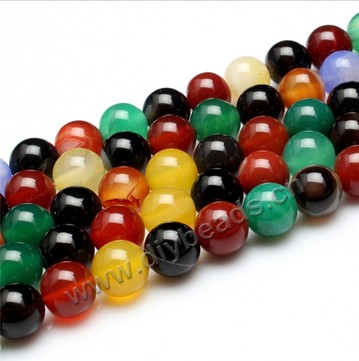 Bead,agate,colorful,smooth 8mm round, Sold per one strand.