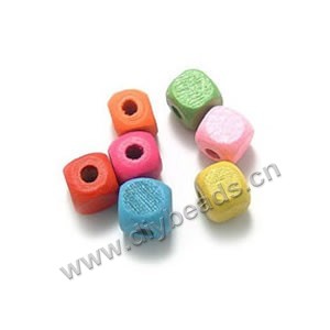 Bead mix, wood, mixed colors, 10x10mm cube. Sold per 400-gram pkg, approximately 1,000 beads.