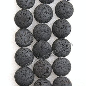 Bead,  lava rock (natural), 10mm flat round. Sold per 14-inch strand.