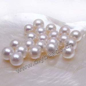 Pearl, cultured freshwater , white, 9.5-10mm half-drilled round, AAA grade. Sold per pkg of 1pair