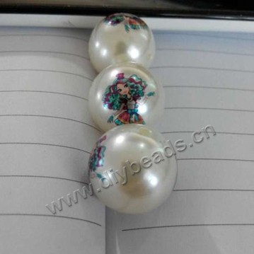 Imitation pearl, acrylic pearl,white with printing,20mm round. Sold per pkg of 100pcs