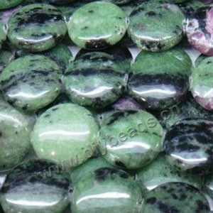 Bead, ruby in zoisite (natural), 20mm flat round. Sold per 15-inch strand.