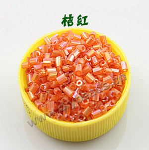 Bugle bead, glass,rainbow ,orange-red ,#1 beads. Sold per pkg of 80 grams,approximately 4,500ps.