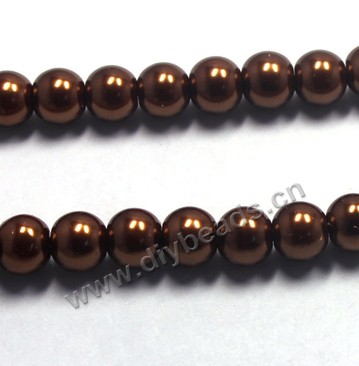 Bead, glass pearl, coffee, 10mm round. Sold per pkg of  10  strands.