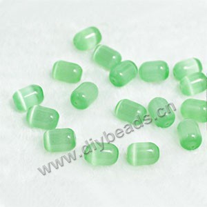 Bead, cat's eye glass, green, 14x10mm round tube, Sold per pkg of 500ps