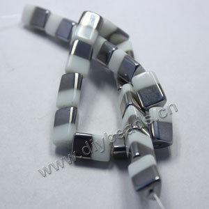 Bead ,silver-plated glass, white, 15x10mm triangle tube. Sold per pkg of ten 30cm strand.