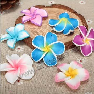 Bead, polymer clay,mixed color,40x12mm flower. Sold per pkg of 50.