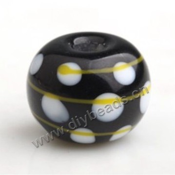 Bead,Japan lampworked glass,black with dots,16X12mm Rondelle.mini order 100pc 