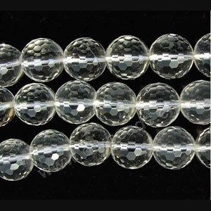 Bead, clear quartz crystal (natural), 12mm 128faceted round. Sold per 15-inch strand