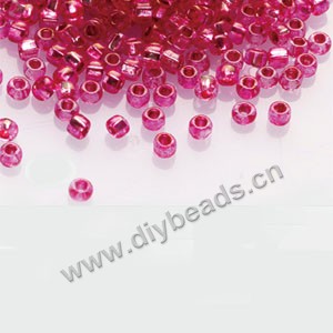 #11 seed beads,glass,fuchsia,silver-lined rainbow,square hole.sold per pkg of 40g,  approximately 3200ps.