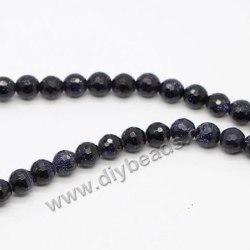 Bead, blue goldstone (manmade), 8mm 128-faceted round. Sold per 16-inch strand