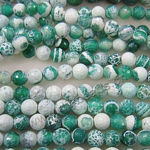 Bead, green fire crackle agate (D/H), 10mm  faceted round. Sold per 16-inch strand.
