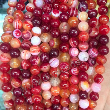 Bead,red striped agate,4mm-----20mm ,round,brown,Sold per pkg of one strands